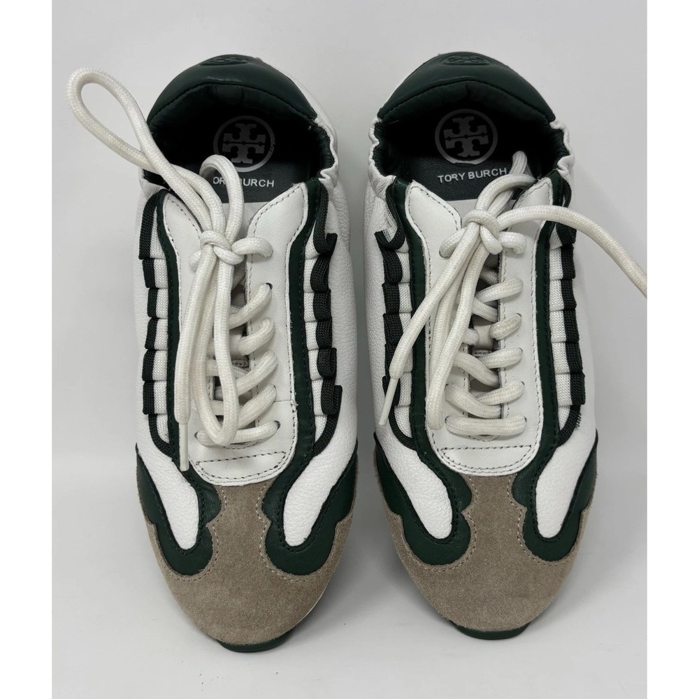 WOMENS TORY BURCH GOLF RUFFLE GREEN WHITE SNEAKER Size 5 Read Below